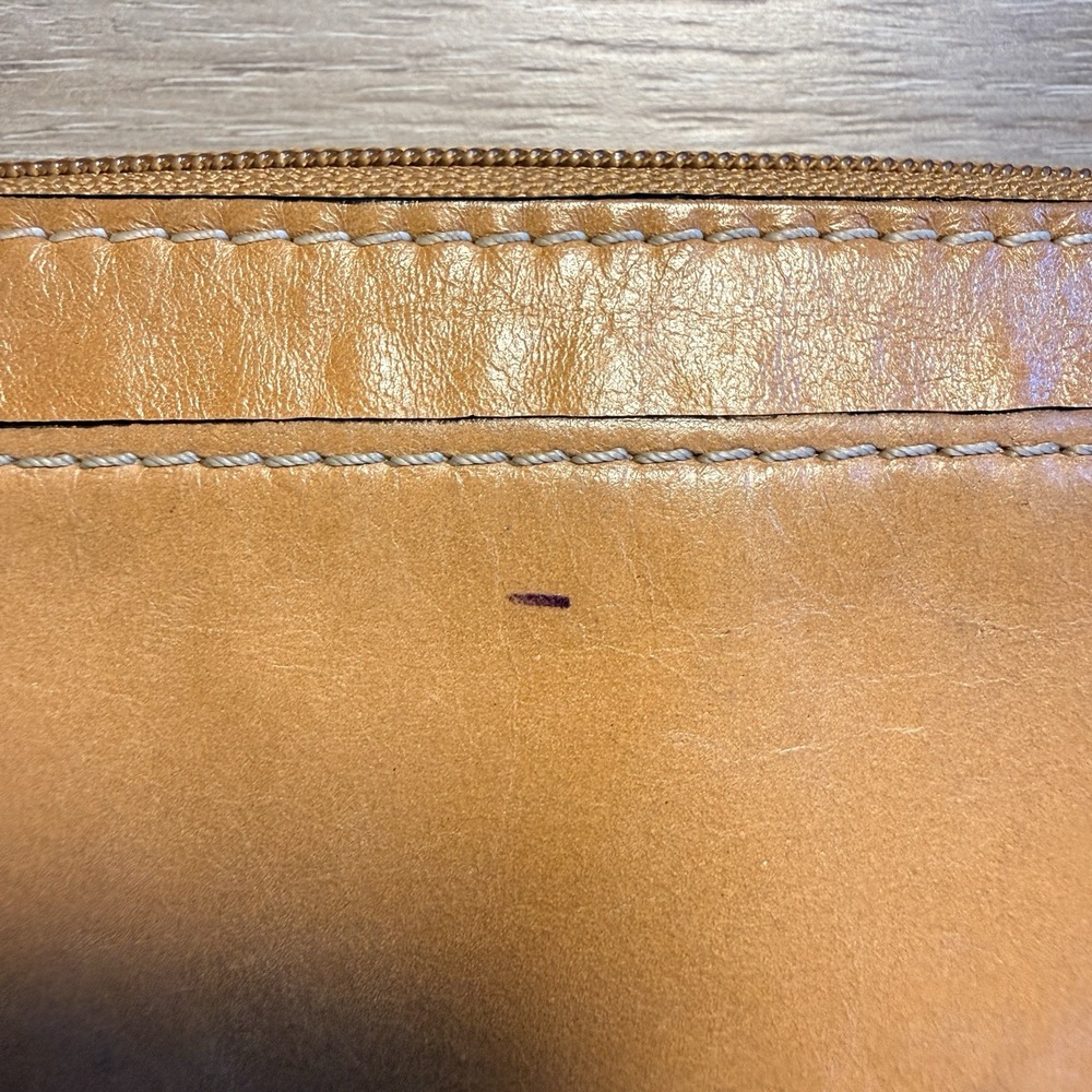 Nordstrom Tan Leather Zippered Clutch with Multiple Compartments and Strap - Picture 3 of 11